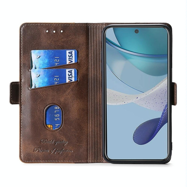 For ZTE Blabe V41 Smart 4G Contrast Color Side Buckle Leather Phone Case(Dark Brown + Gold)