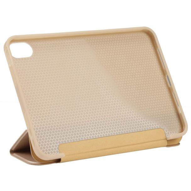 3-folding TPU Horizontal Flip Leatherette Tablet Case with Holder - iPad mini 6(Gold)