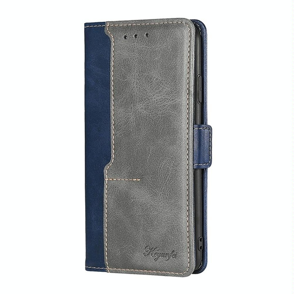 For ZTE Blade A53 4G Contrast Color Side Buckle Leather Phone Case(Blue + Grey)