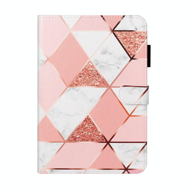 For iPad Mini / 5 / 4 / 3 / 2 Cross Texture Painted Horizontal  Leatherette Case with Sleep / Wake-up Function & Card Slot & Holder & Wallet(Pink Marble)