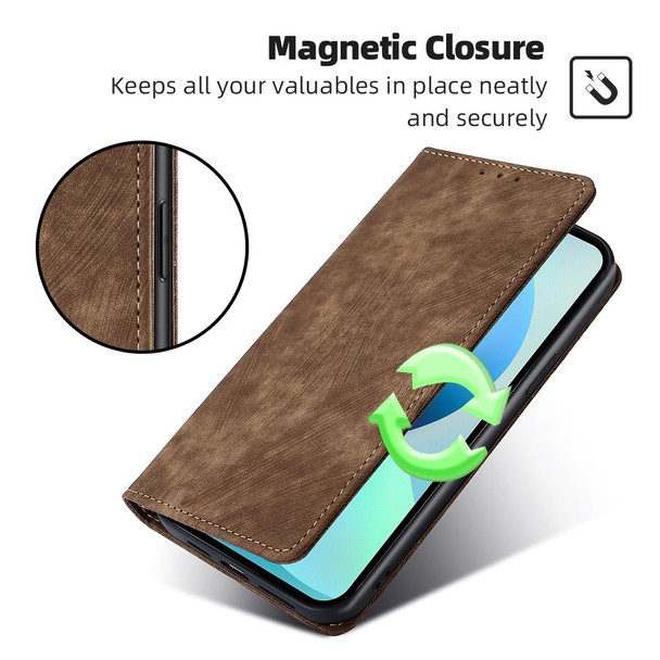 For ZTE Blabe V41 Smart 4G RFID Anti-theft Brush Magnetic Leather Phone Case(Brown)