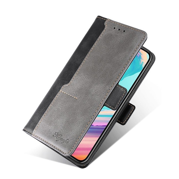 For ZTE Blabe V41 Smart 4G Contrast Color Side Buckle Leather Phone Case(Black + Grey)