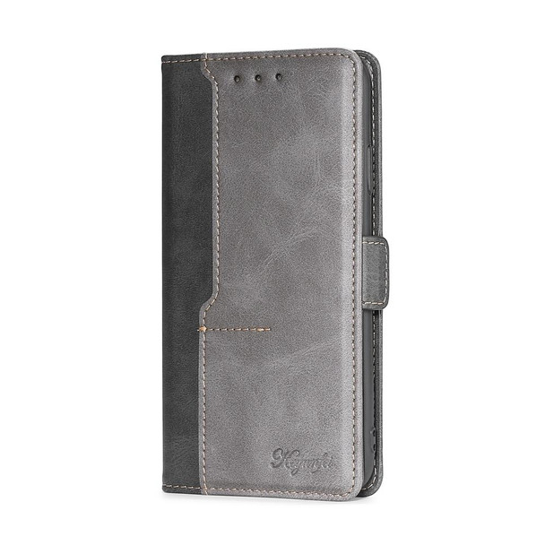 For ZTE Blabe V41 Smart 4G Contrast Color Side Buckle Leather Phone Case(Black + Grey)
