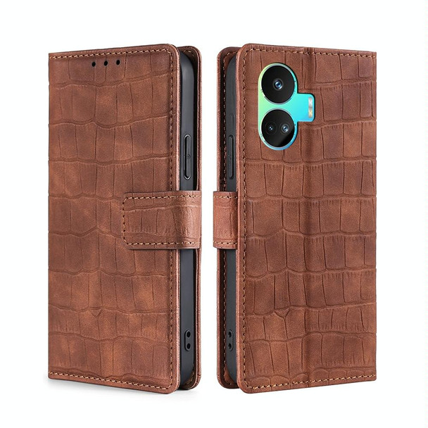 For Realme 11 Pro / 11 Pro+ 5G Skin Feel Crocodile Magnetic Clasp Leatherette Phone Case(Brown)