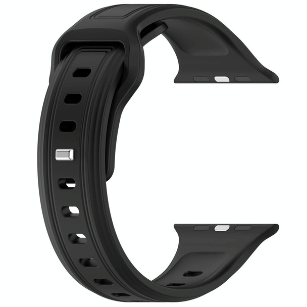 For Apple Watch 4 44mm Square Buckle Silicone Watch Band(Black)