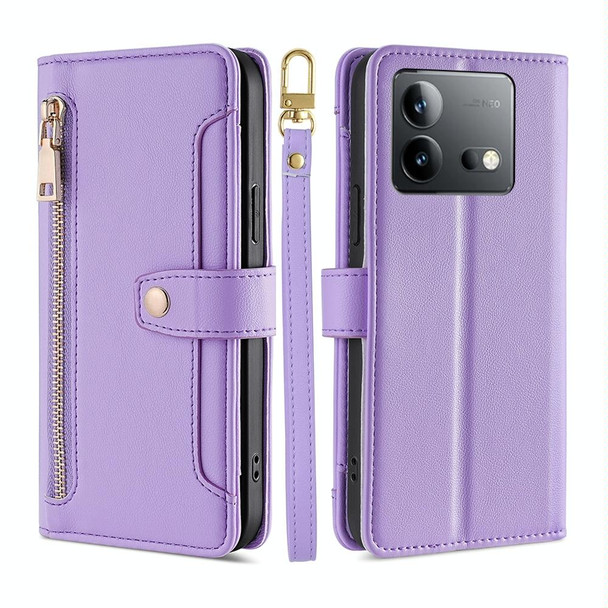 For vivo iQOO Neo 8 / 8 Pro 5G Lite Sheep Texture Cross-body Zipper Wallet Leatherette Phone Case(Purple)