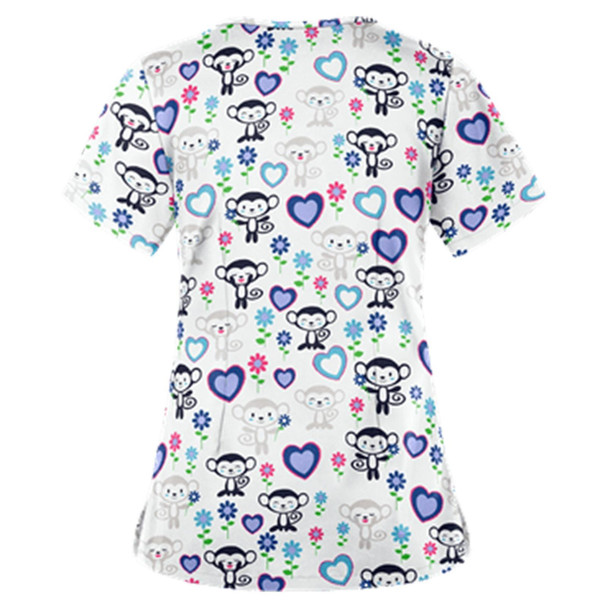 Loose Printed Hedging Thin T-shirt Nurse Uniform (Color:White Size:M)