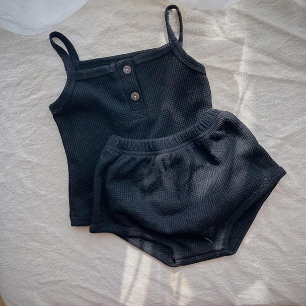 Baby Camisole Triangle Shorts Homewear Two-piece Suit (Color:Black Size:90cm)