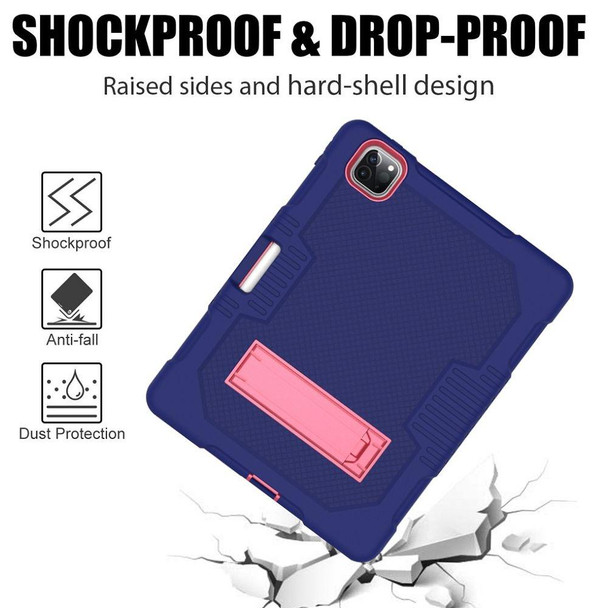 Contrast Color Robot Shockproof Silicone + PC Protective Tablet Case with Holder - iPad Pro 12.9 inch (2018/2020)(Navy Blue Rose)