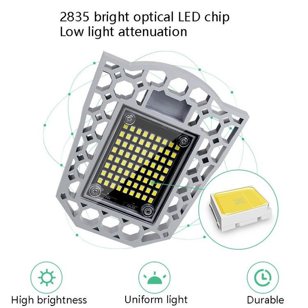 60W LED Industrial Mining Light Waterproof Light Sensor Folding Tri-Leaf Garage Lamp(Warm White Light)
