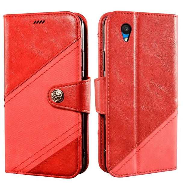 Alcatel 1 2021 Contrast Color Splicing Retro Texture Horizontal Flip PU Leatherette Case with Card Slots & Holder & Wallet(Red)