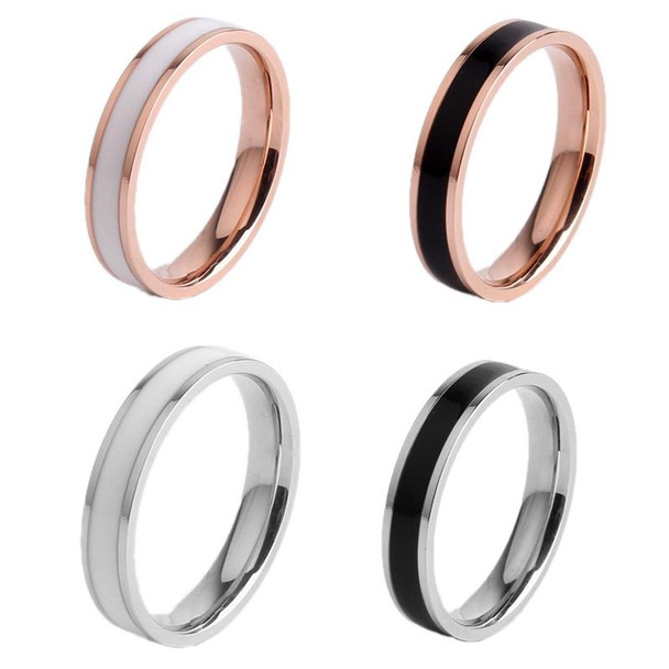 4 PCS Simple Black White Epoxy Couple Ring Women Titanium Steel Ring Jewelry, Size: US Size 10(Black Glue Rose Gold)