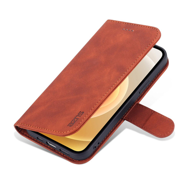 AZNS Skin Feel Calf Texture Horizontal Flip Leatherette Case with Card Slots & Holder & Wallet - iPhone 12 Pro(Brown)