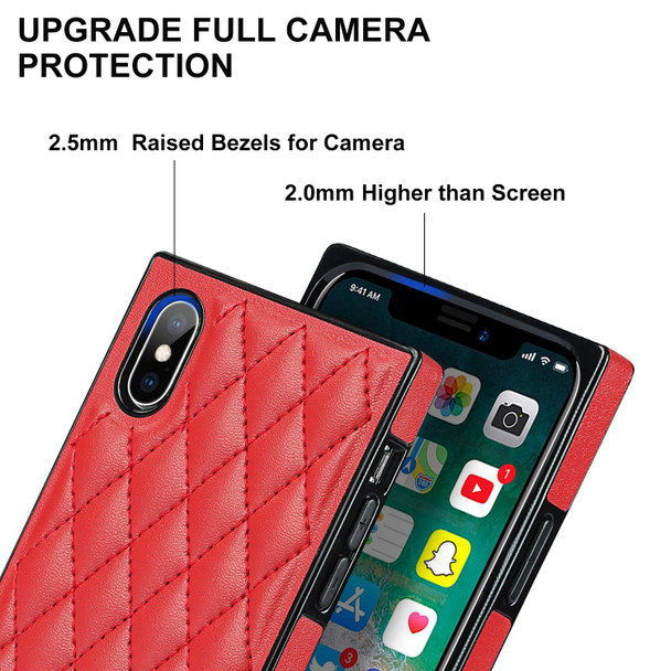 Elegant Rhombic Pattern Microfiber Leatherette +TPU Shockproof Case with Crossbody Strap Chain - iPhone XS Max(Red)