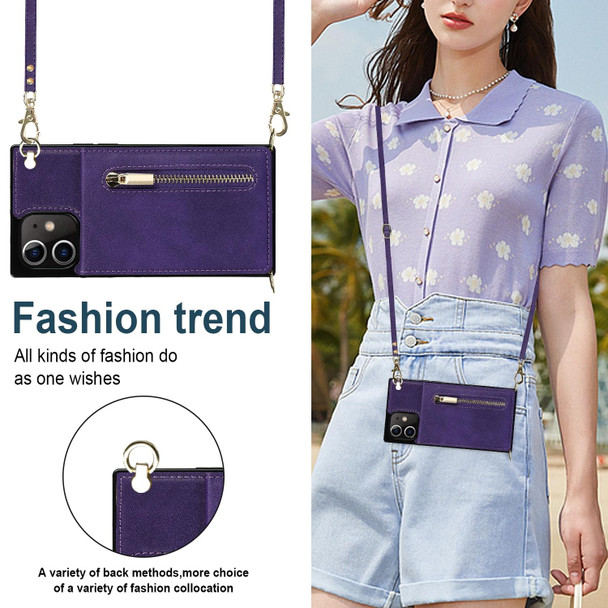 Cross-body Zipper Square TPU+PU Back Cover Case with Holder & Card Slots & Wallet & Strap - iPhone 12 mini(Purple)