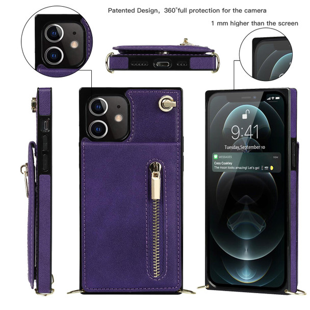 Cross-body Zipper Square TPU+PU Back Cover Case with Holder & Card Slots & Wallet & Strap - iPhone 12 mini(Purple)