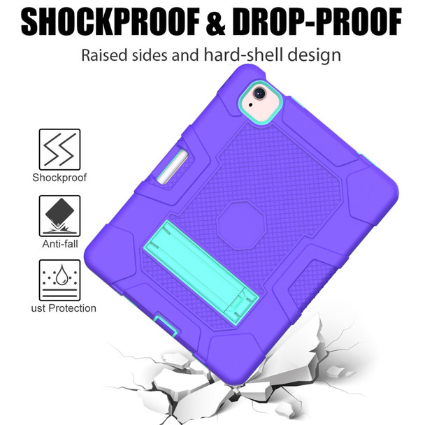 Contrast Color Robot Shockproof Silicone + PC Protective Case with Holder - iPad Air 2022 / 2020 10.9 inch(Purple Mint Green)