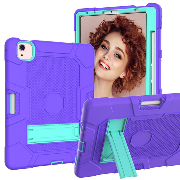 Contrast Color Robot Shockproof Silicone + PC Protective Case with Holder - iPad Air 2022 / 2020 10.9 inch(Purple Mint Green)