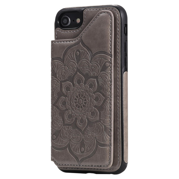 Flower Embossing Pattern Shockproof Protective Case with Holder & Card Slots & Photo Frame - iPhone SE 2022 / SE 2020 / 8 / 7(Grey)