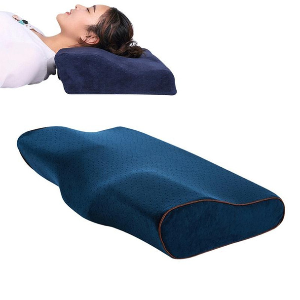 Butterfly Shape Memory Foam Snorked Pillow Slow Rebound Health Care Cervical Pillow, Dimensions: 62x34x12x6cm(Velvet Blue)