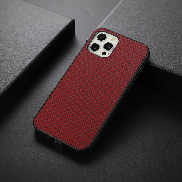 Carbon Fiber Skin PU + PC + TPU Shockprof Protective Case - iPhone 12 Pro Max(Red)