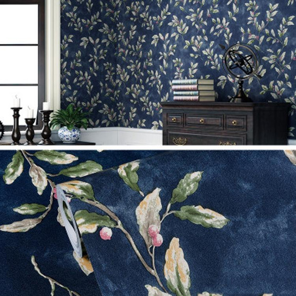 0.53x5m 3D StereoRetro Self-Adhesive Non-Woven Wallpaper Pastoral Flower Bedroom Living Room TV Background Wall Sticker(1029 Dark Blue)