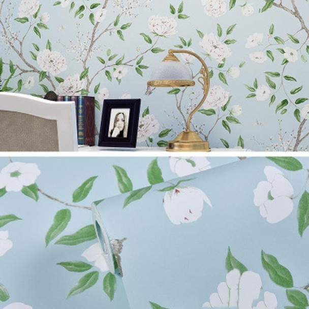 0.53x5m 3D StereoRetro Self-Adhesive Non-Woven Wallpaper Pastoral Flower Bedroom Living Room TV Background Wall Sticker(K2-A8 Light Blue)