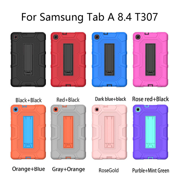 Samsung Galaxy Tab A 8.4 (2020) / T307 Contrast Color Robot Shockproof Silicone + PC Protective Case with Holder(Purple Mint Green)