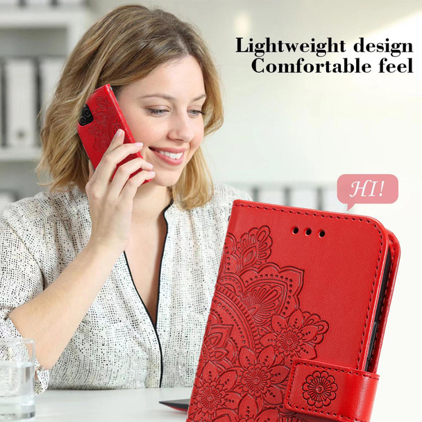 Google Pixel 6 Pro 7-petal Flowers Embossing Pattern Horizontal Flip PU Leather Case with Holder & Card Slots & Wallet & Photo Frame(Red)