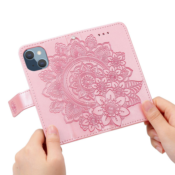 7-petal Flowers Embossing Pattern Horizontal Flip PU Leatherette Case with Holder & Card Slots & Wallet & Photo Frame - iPhone 13 Mini(Rose Gold)