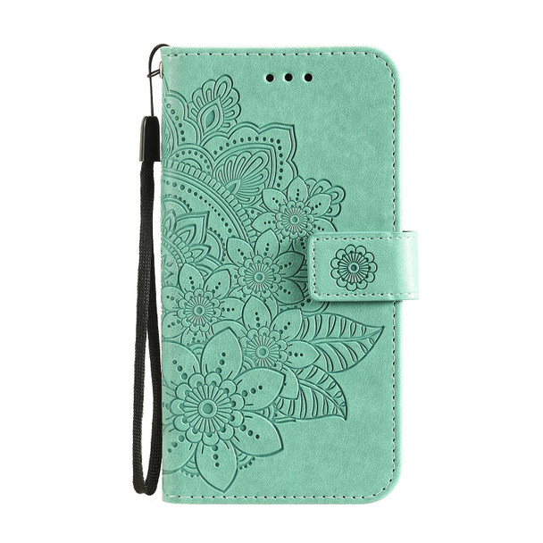 7-petal Flowers Embossing Pattern Horizontal Flip PU Leatherette Case with Holder & Card Slots & Wallet & Photo Frame - iPhone 13 Mini(Green)