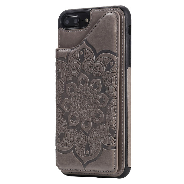 Flower Embossing Pattern Shockproof Protective Case with Holder & Card Slots & Photo Frame - iPhone 8 Plus / 7 Plus(Grey)