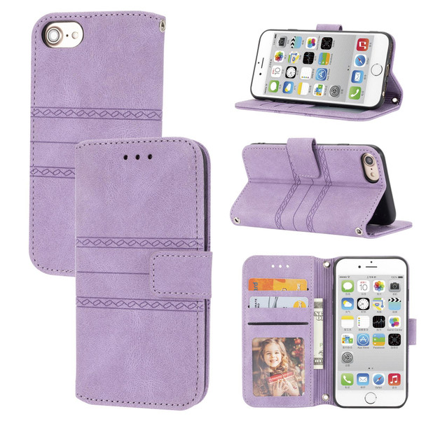 Embossed Striped Magnetic Buckle PU + TPU Horizontal Flip Leatherette Case with Holder & Card Slot & Wallet & Photo Frame & Sling - iPhone 8 / 7 / 6(Purple)