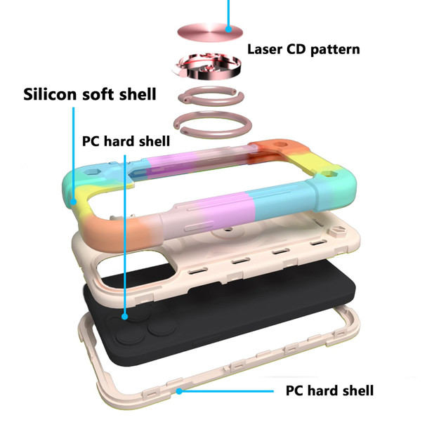 Shockproof Silicone + PC Protective Case with Dual-Ring Holder - iPhone 13 mini(Colorful Rose Gold)