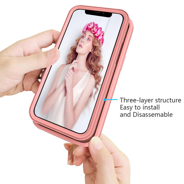 Wave Pattern 3 in 1 Silicone + PC Shockproof Protective Case - iPhone 13(Rose Gold)