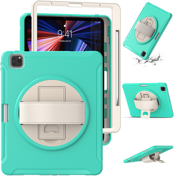 360 Degree Rotation PC + TPU Protective Tablet Case with Holder & Hand-strap - iPad Pro 12.9 2021(Mint Green)