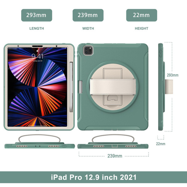 360 Degree Rotation PC + TPU Protective Tablet Case with Holder & Hand-strap - iPad Pro 12.9 2021(Jade Green)