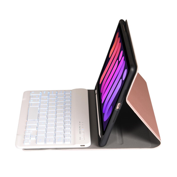 A06BS Ultra-thin Backlight Bluetooth Keyboard Leatherette Tablet Case with Holder & Pen Slot - iPad mini 6(Rose Gold)