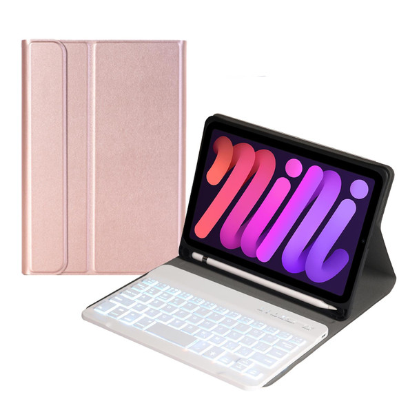 A06BS Ultra-thin Backlight Bluetooth Keyboard Leatherette Tablet Case with Holder & Pen Slot - iPad mini 6(Rose Gold)