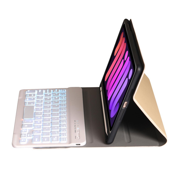 A06BS Ultra-thin Backlight Bluetooth Keyboard Leatherette Tablet Case with Holder & Pen Slot - iPad mini 6(Gold)