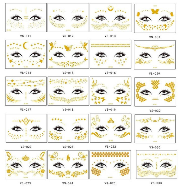 20 PCS Waterproof Bronzing Face Tattoo Stickers Party Masquerade Face Stickers(VS-018)