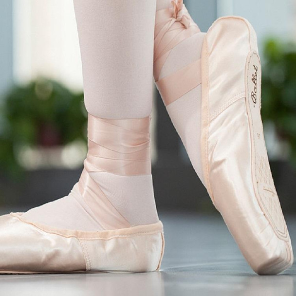 Ballet Lace Pointe Shoes Professional Flat Dance Shoes, Size: 35(Satin + Silicone Case)