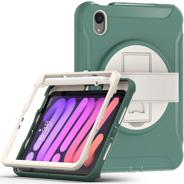 360 Degree Rotation PC + TPU Protective Tablet Case with Holder & Hand-strap - iPad mini 6(Jade Green)