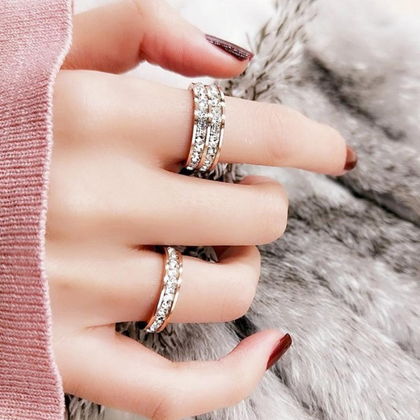 2 PCS Girls Simple Titanium Steel Diamond Ring, Size: US Size 9(Double Row Silver)