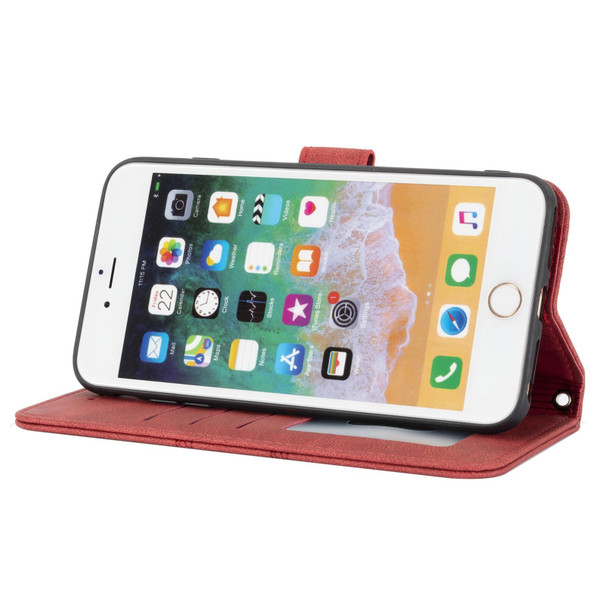 Embossed Striped Magnetic Buckle PU + TPU Horizontal Flip Leatherette Case with Holder & Card Slot & Wallet & Photo Frame & Sling - iPhone 8 Plus / 7 Plus / 6 Plus(Red)