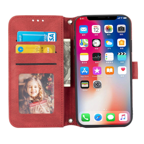 Embossed Striped Magnetic Buckle PU + TPU Horizontal Flip Leatherette Case with Holder & Card Slot & Wallet & Photo Frame & Sling - iPhone XS Max(Red)