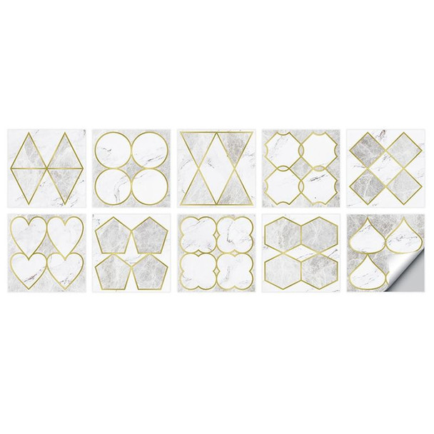 2 Sets Geometric Pattern Staircase Wall Tile Sticker Kitchen Stove Water And Oil Proof Stickers, Specification: L: 20x20cm(HT-014 Light Gold)