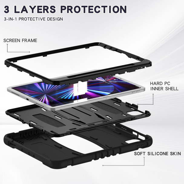 3-Layer Protection Screen Frame + PC + Silicone Shockproof Combination Tablet Case with Holder - iPad Pro 11 2021 / 2020 / 2018(Black+Black)