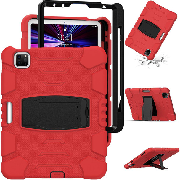 3-Layer Protection Screen Frame + PC + Silicone Shockproof Combination Tablet Case with Holder - iPad Pro 11 2021 / 2020 / 2018(Red+Black)