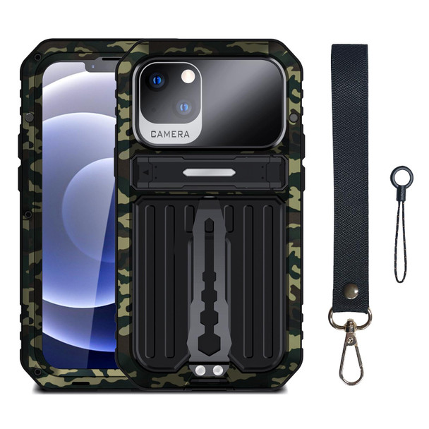 Armor Shockproof Splash-proof Dust-proof Phone Case with Holder - iPhone 13(Camouflage)